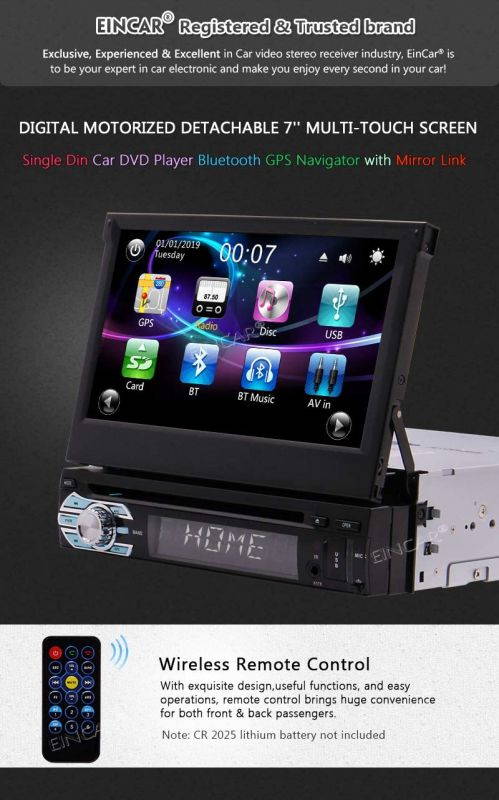 Single Din Car Stereo Touch Screen Radio with Bluetooth 7 Inch Flip Out Autoradio in Dash Head Unit Support DVD CD Player AM FM GPS Navigation Mirror Link for Android Phones Backup Camera Remote
