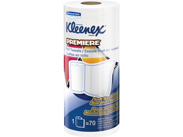 Kleenex Towels Premier Kitchen Paper Towels (13964), Cloth-Like Softness, Perforated, 24 Rolls / Case, 70 Kleenex Paper Towels / Roll