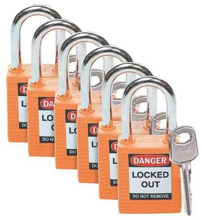 Lockout Padlock,KA,Orange,1-3/4"H,PK6 BRADY 123270
