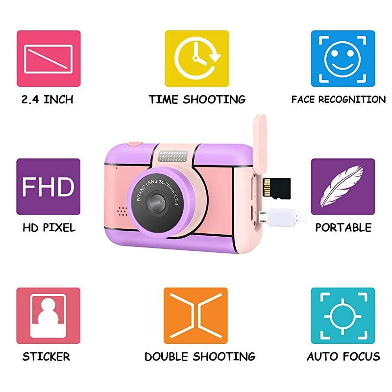 Kids Camera for Girls Age 310Years Old 24MP Dual Lens Kid Digital Camera 1080P 24 LCD Blue Screen Video Camcorder USB Rechargeable Selfie Camera with 32GB SD Card