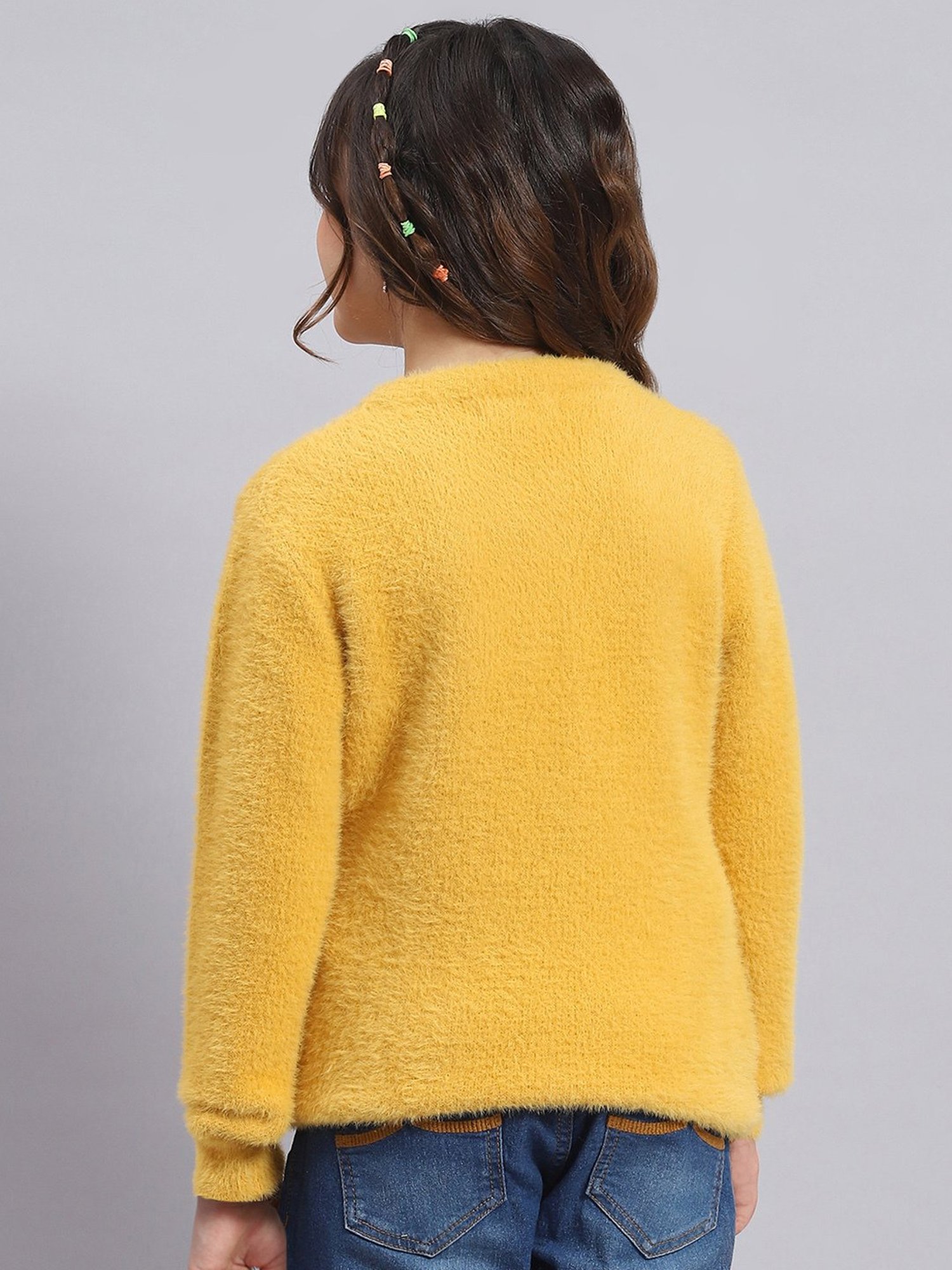 Monte Carlo Kids Mustard Self Design Full Sleeves Sweater