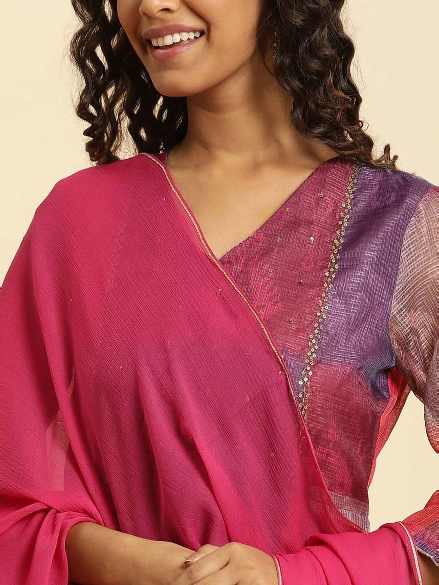 W Pink Plain Dupatta