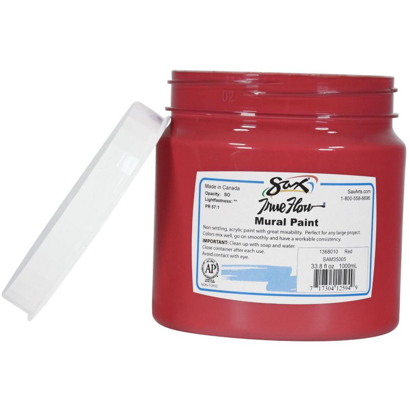 Sax True Flow Acrylic Mural Paint, 33.8 oz Plastic Container, Red
