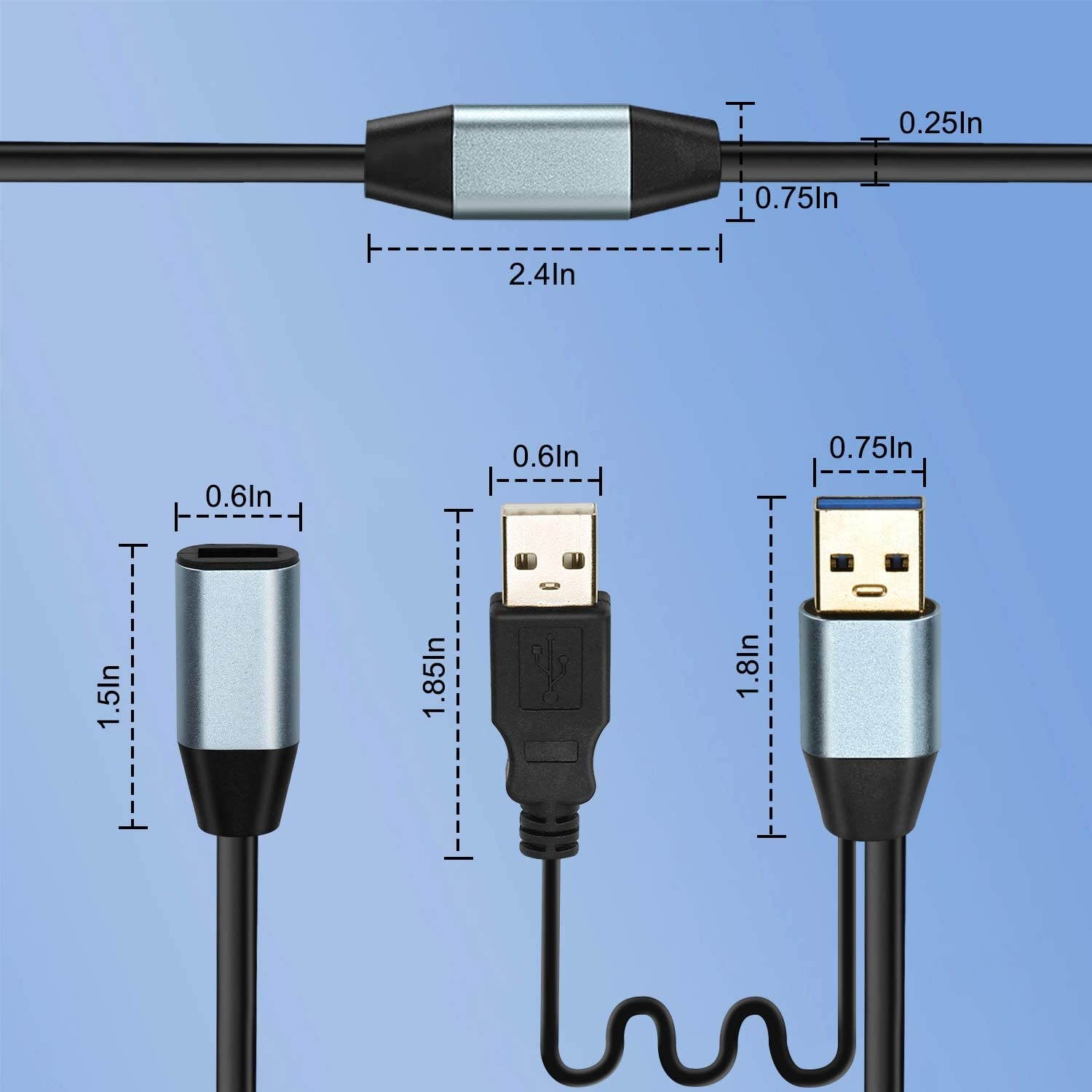 GOSYSONG Active USB 3.0 Extension Cable 30ft with Amplifier(Chipset Booster)-Male to Female Extender CordUSB Extension Cable for USB Flash DriveHard DrivePlaystationXbox VRPrinterCameraLaptop