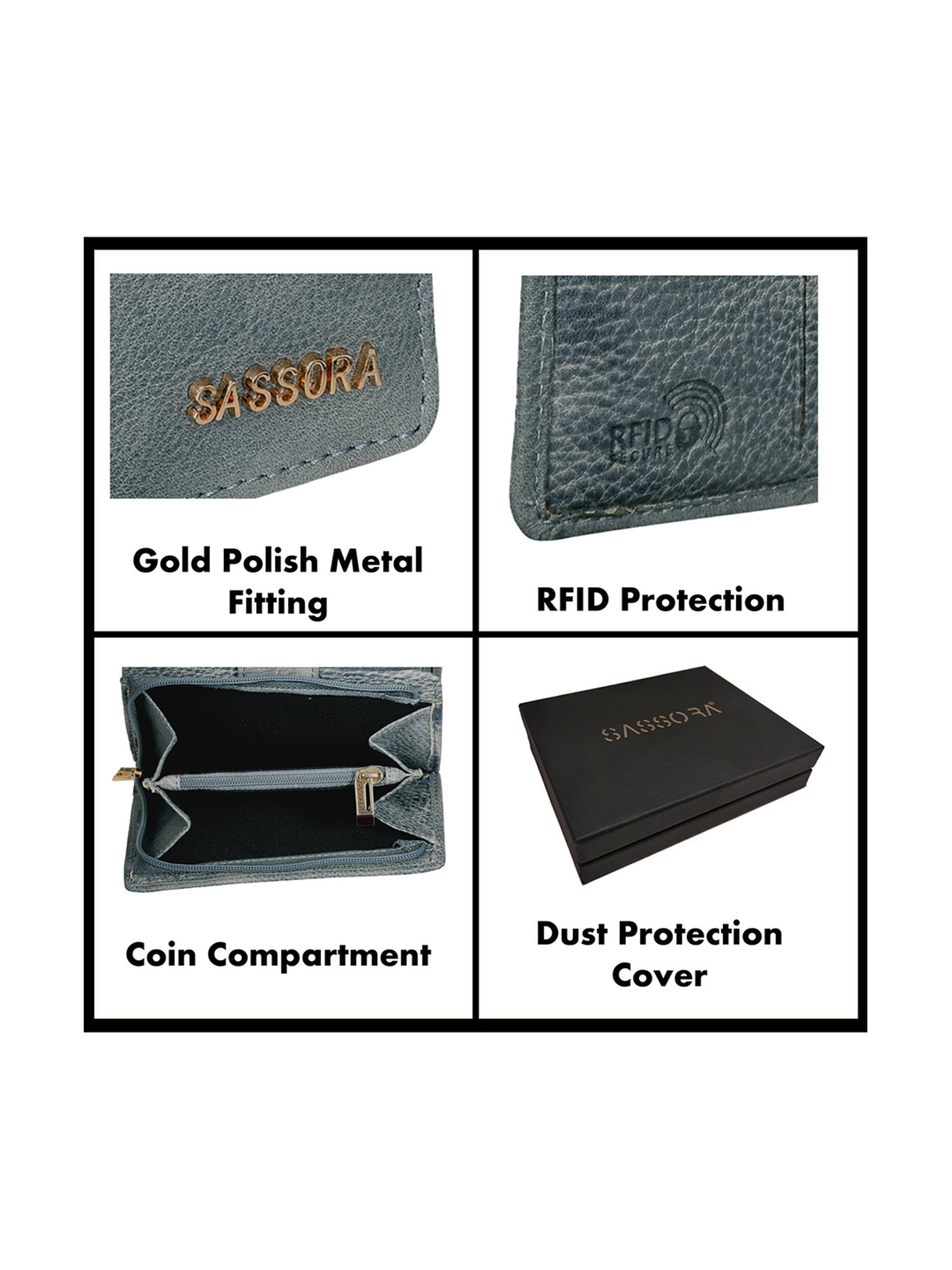 SASSORA Blue Textured Rfid Tri-Fold Wallet for Women