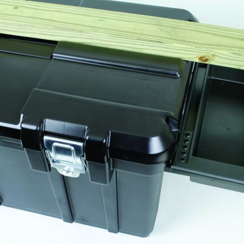 Old Flam 6531BK 31 Inch Polymer Rolling Power Tool Lift Out Tray Storage Cart with Extendable Handle and Grooved Sawhorse Lid, Black