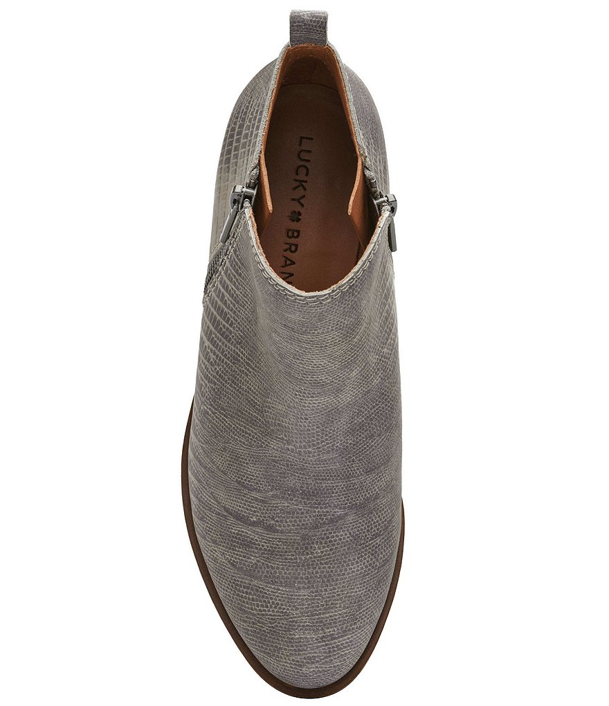 Lucky Brand Basel Printed Leather Side Zip Block Heel Ankle Booties