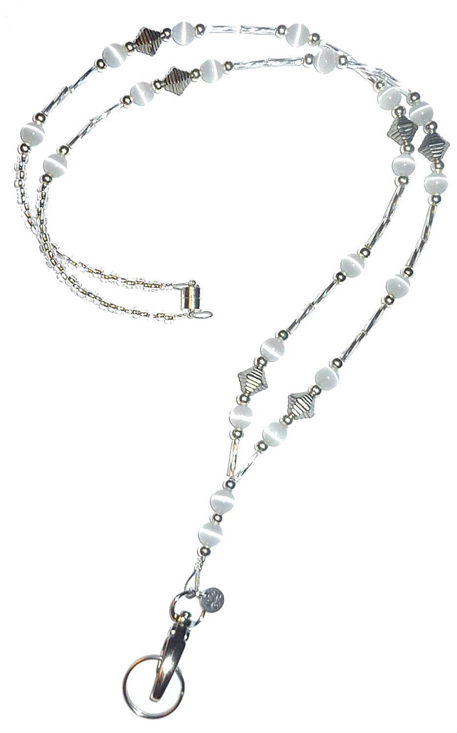 Hidden Hollow Beads Slim 34-Inch Women's Beaded Lanyard - White