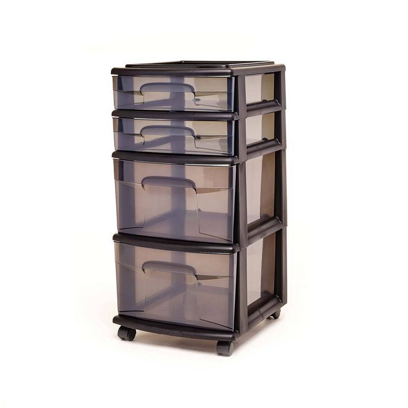 Homz 4-Drawer Medium Rolling Storage Cart - Black with Smoke Drawers