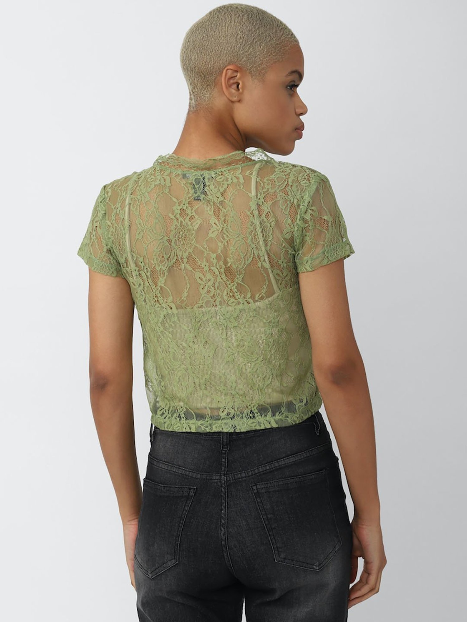 Forever 21 Olive Lace Crop Top