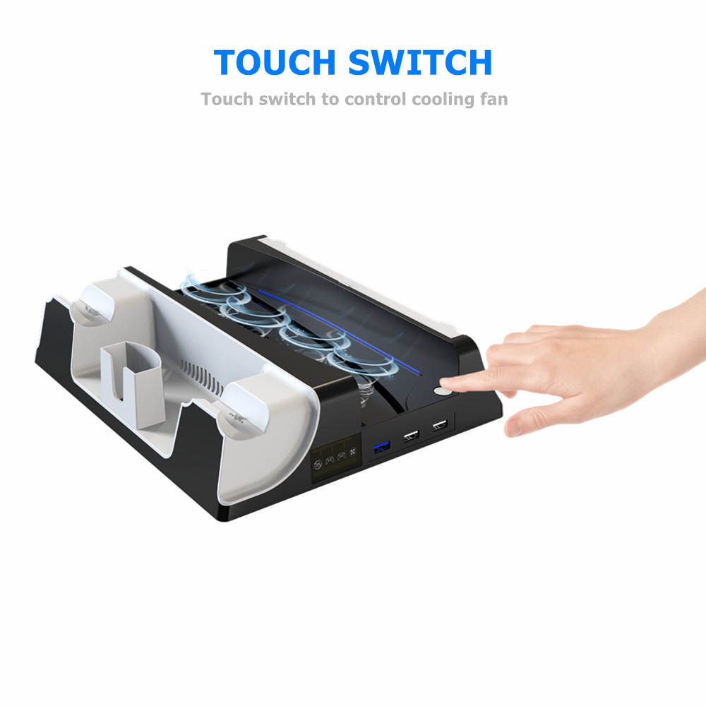 PS5 multifunctional Cooling Stand with Charging Station and Suction Cooling Fan, Dual Controller Wireless Charger Station, Charging Dock Station and Game Slots