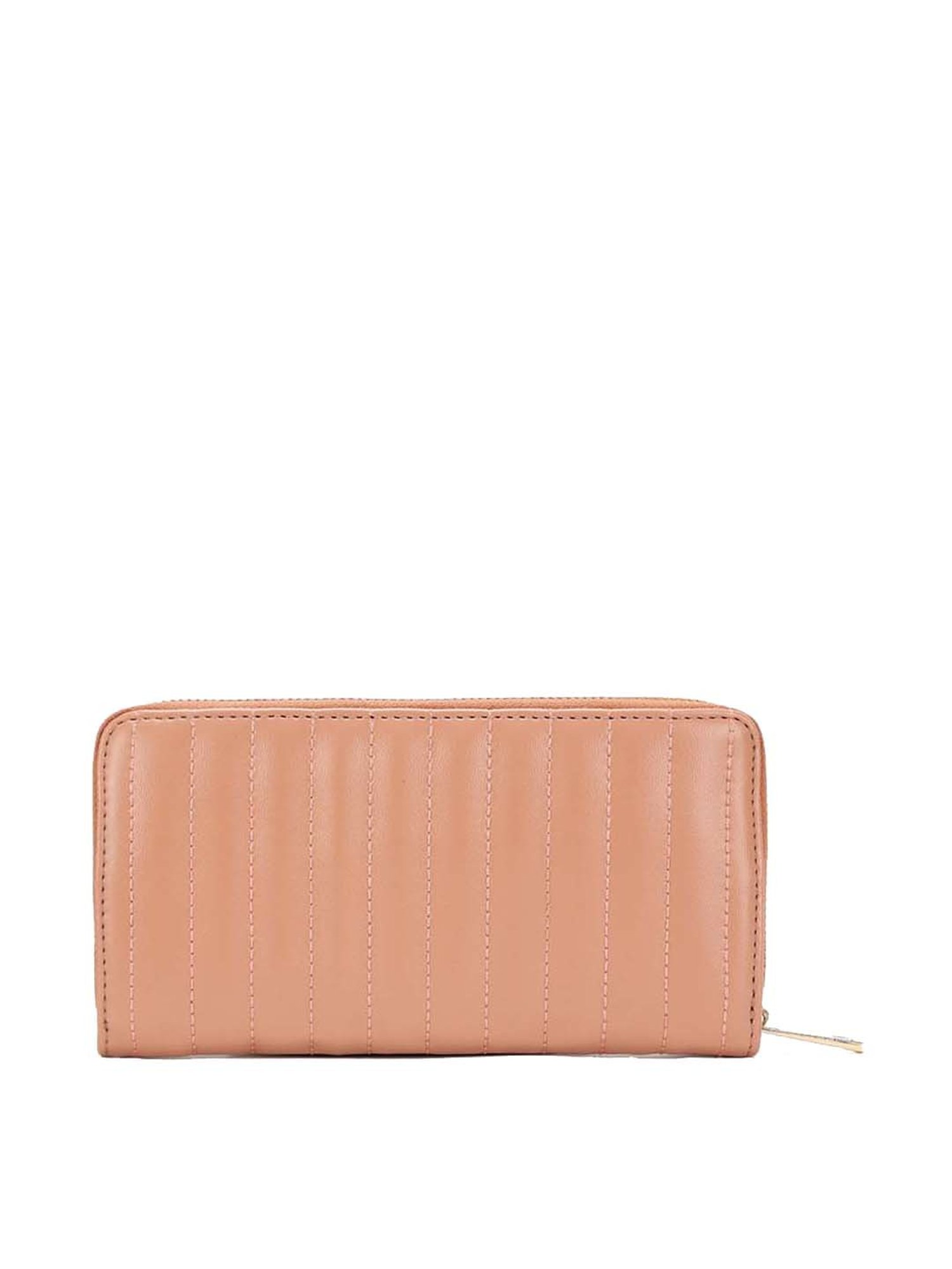 KLEIO Peach Quilted Zip Around Wallet for Women