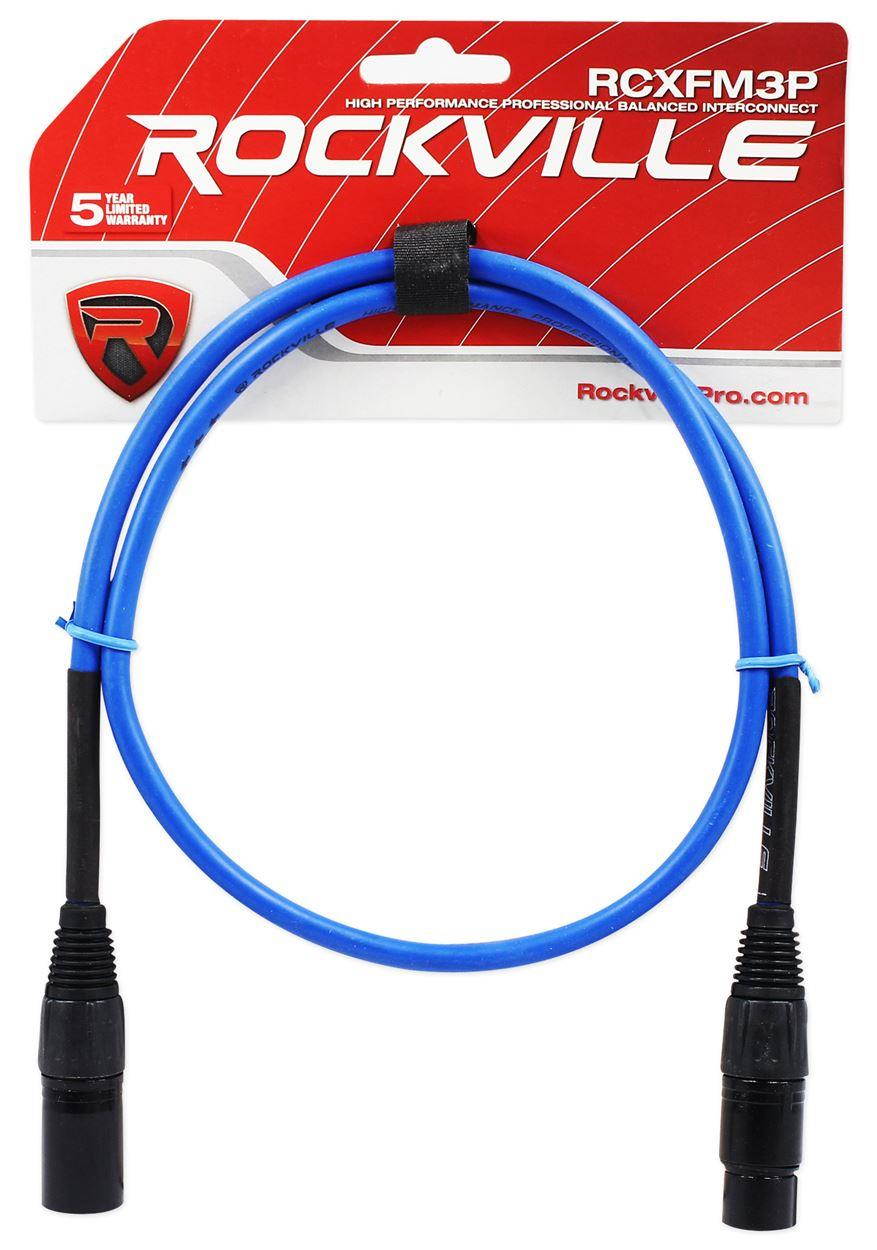 2 rockville rcxfm3pbl blue 3' female to male rean xlr mic cable 100% copper