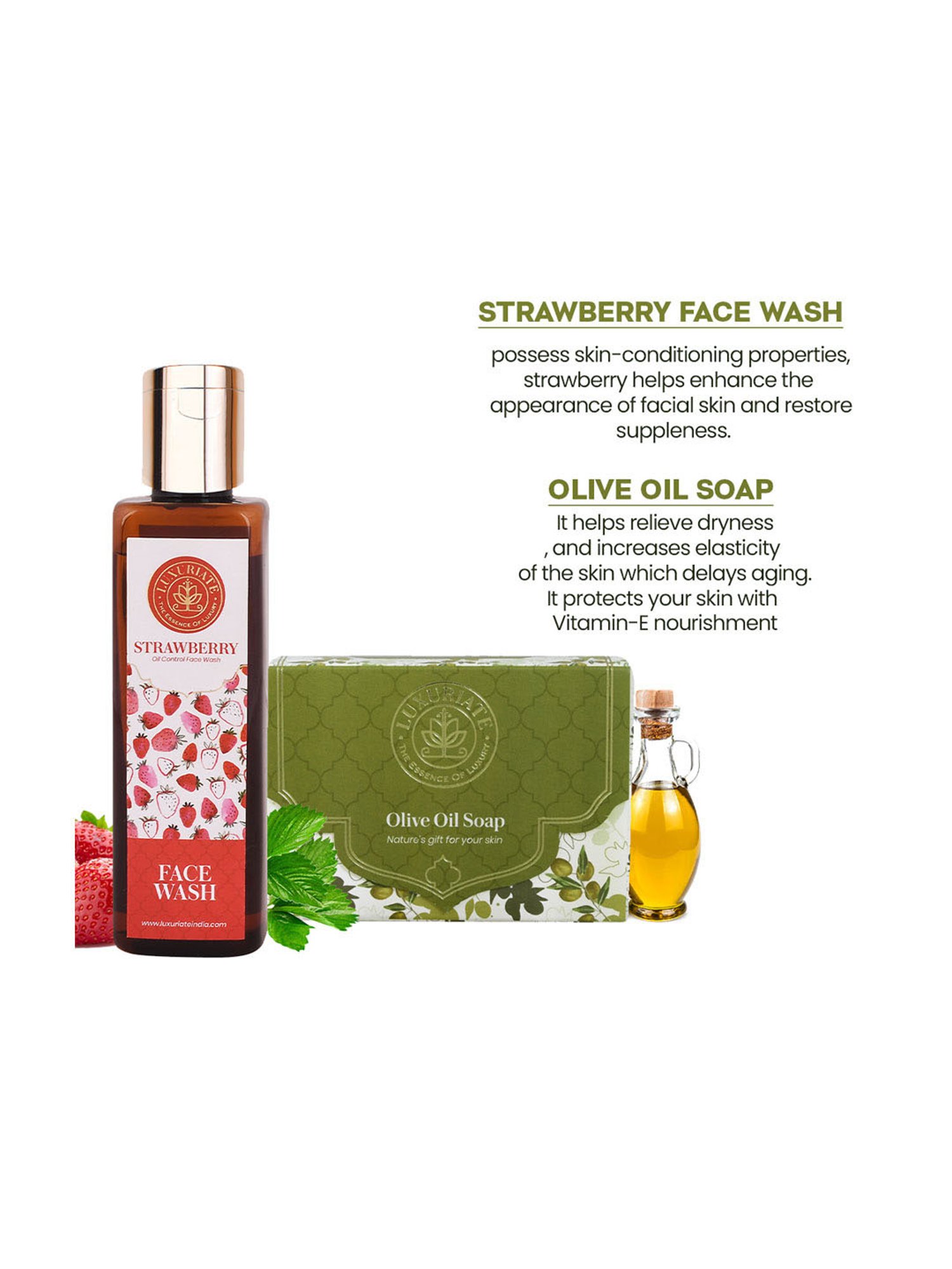 Luxuriate Olive Oil Soap and Strawberry Face Wash Cleanser Combo