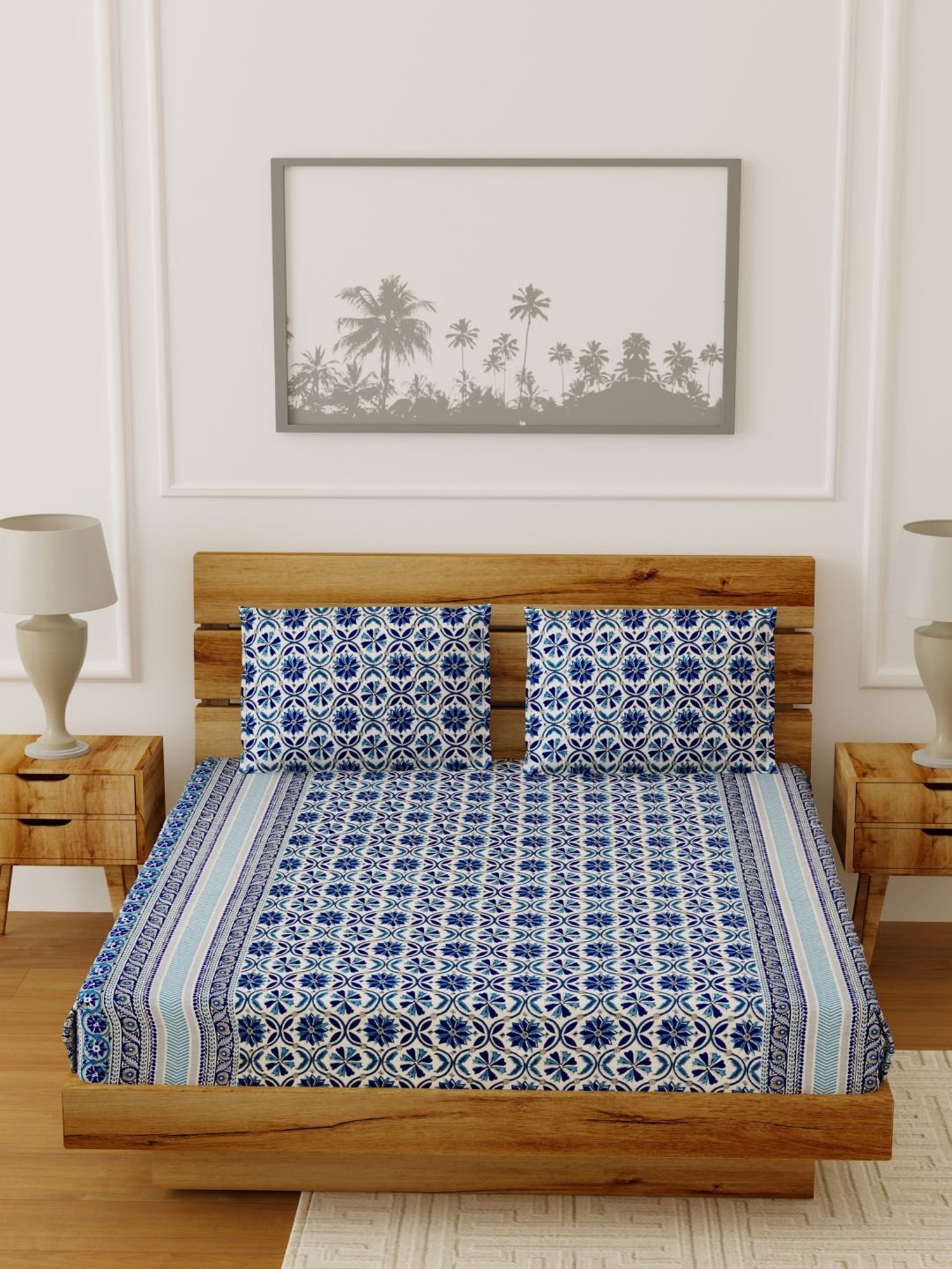 Living Roots Multicolor Jaipuri Printed Cotton Bed Sheet with 2 Pillow Cover