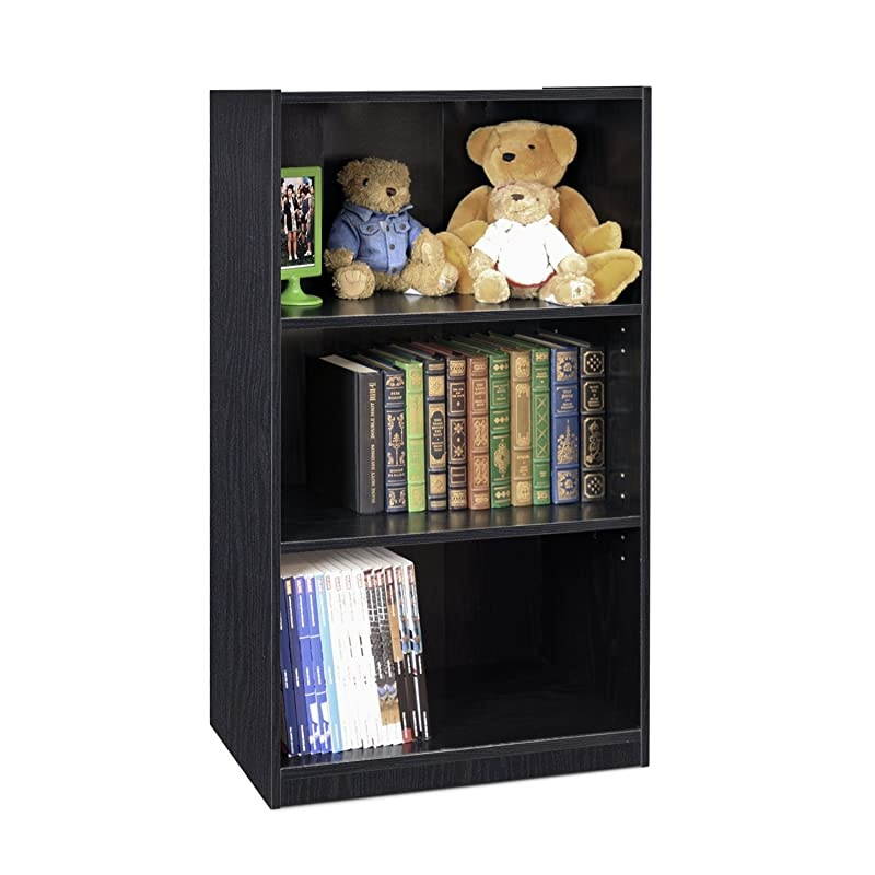 JAYA Simple Home 3-Tier Adjustable Shelf Bookcase, Black