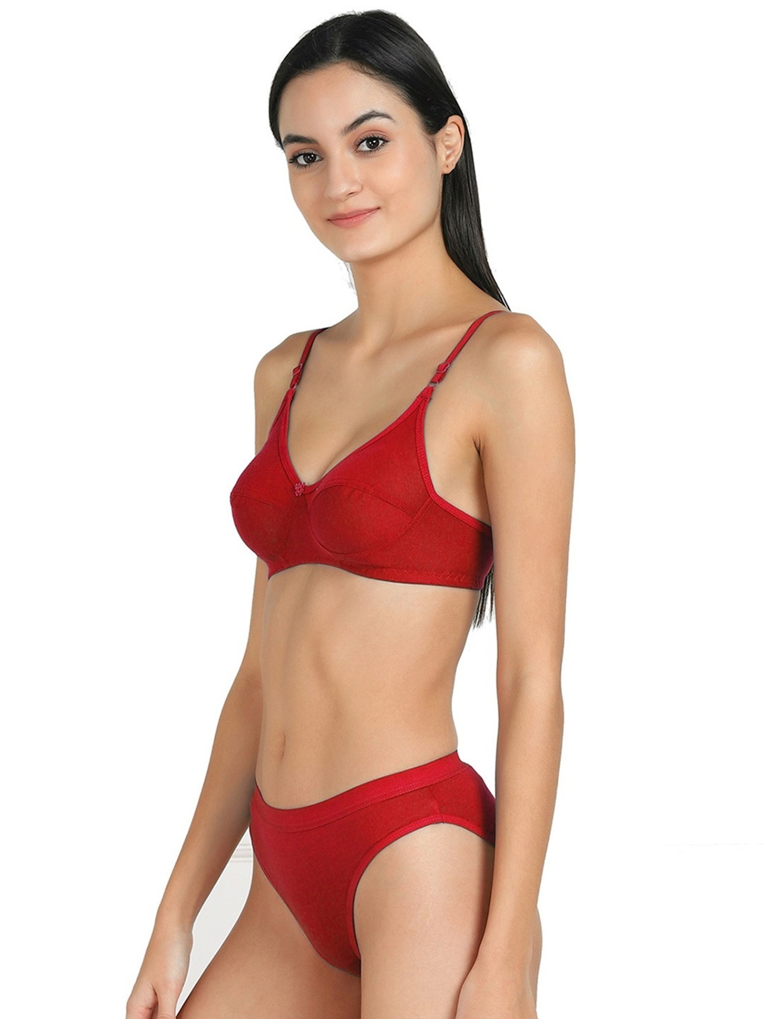 AROUSY Red & Blue Cotton Bra Panty Set - Pack Of 3