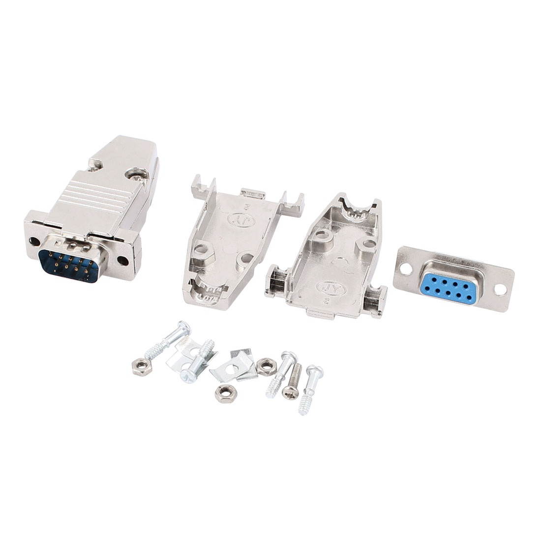 Global Bargains Pair 9Pin Male Female RS232 DB9 Serial Port Socket + 2 Sets Metal Cover Hood DIY