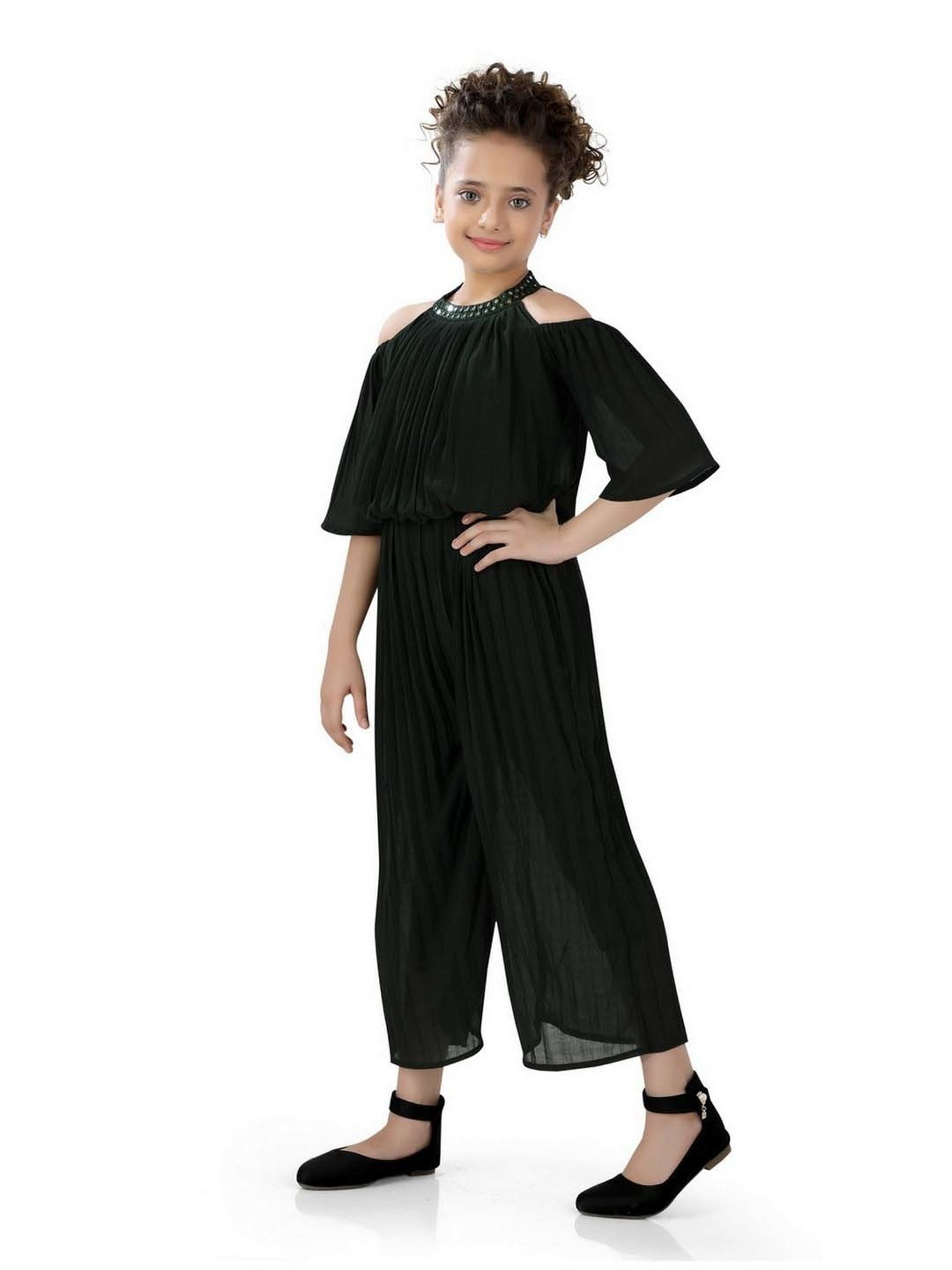 poplins Kids Green Cotton Regular Fit Jumpsuit