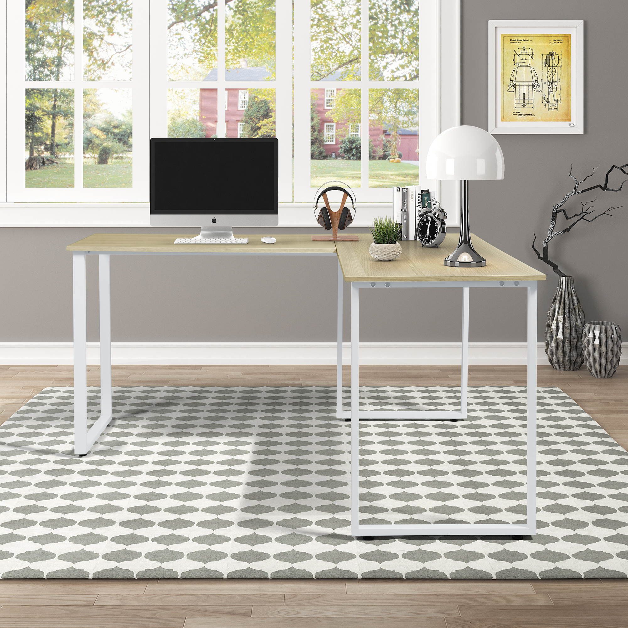 L-Shaped Corner Desk Gaming Desk Home Office Desk Computer Desk Study Workstation Furniture PC Table Writing Table with 2 Open Storage Bookshelves No Tool Assemble Required Black