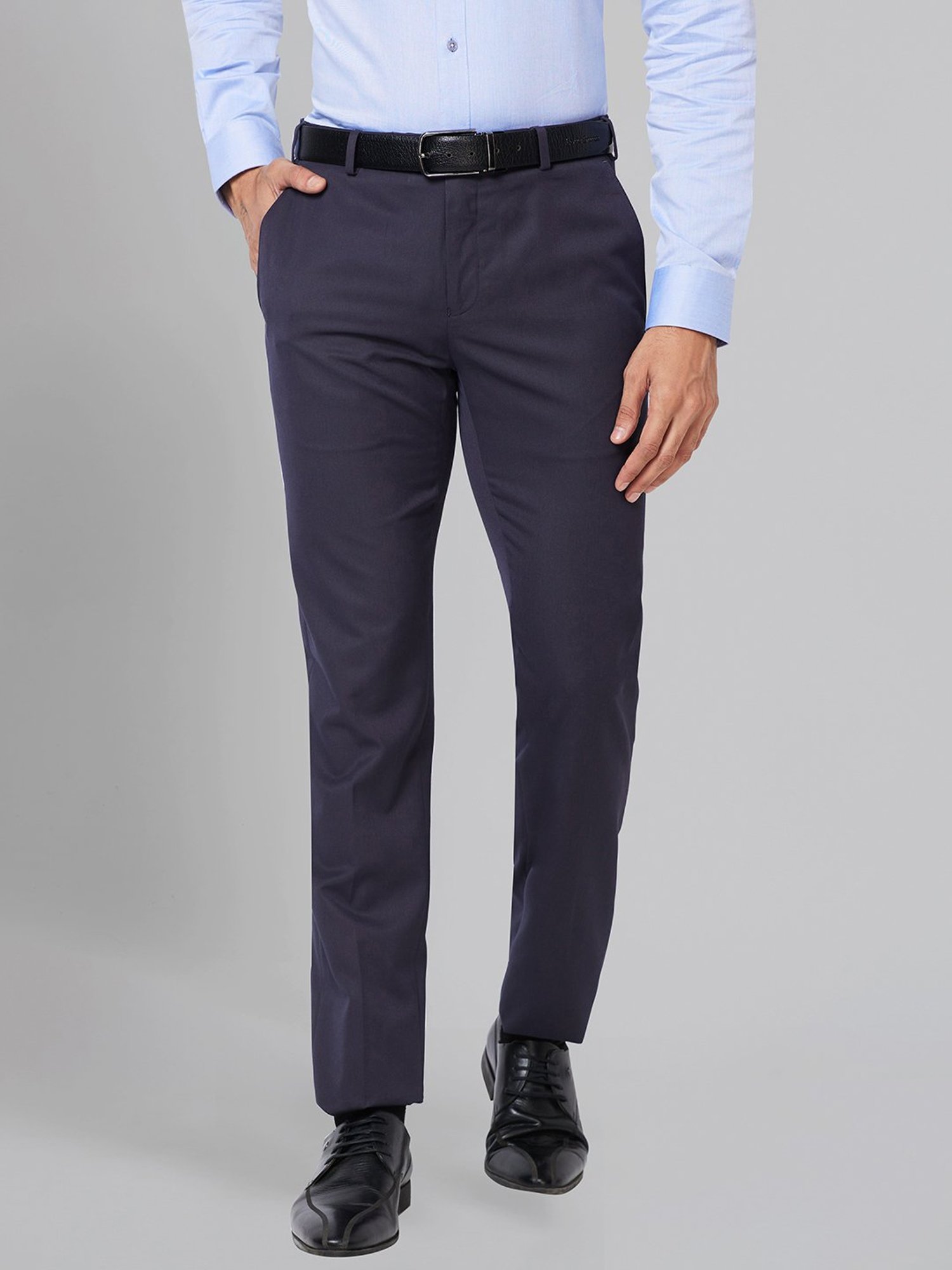 Raymond Blue Slim Fit Flat Front Trousers