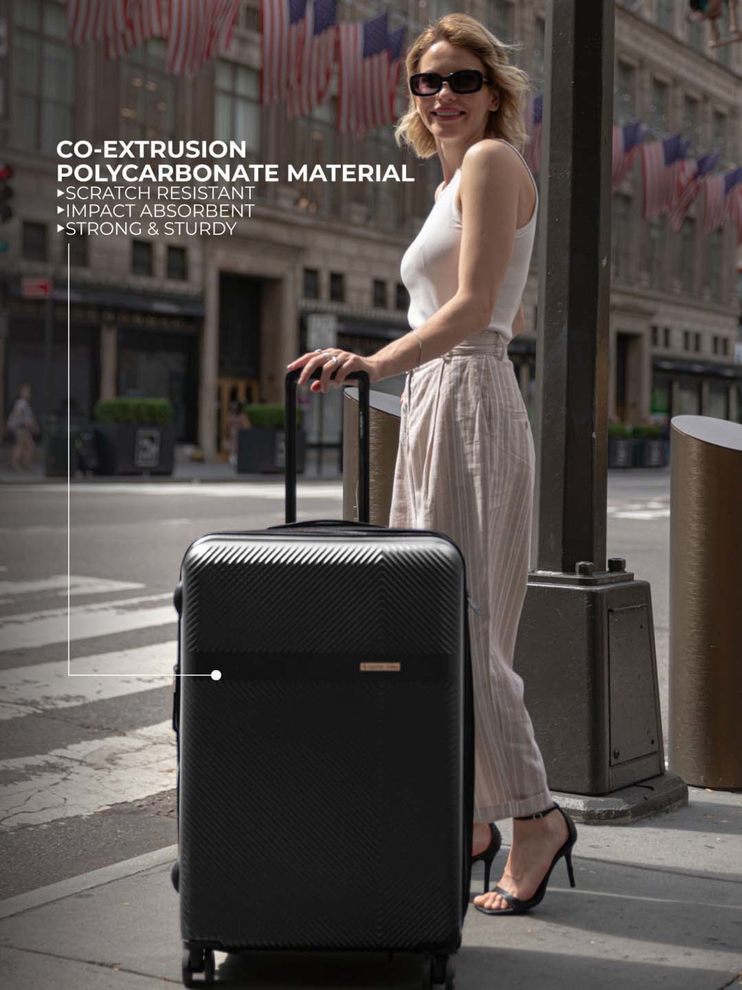 Nasher Miles Fifth Avenue Expander Hard-Side Polycarbonate Set of 2 Black Trolley Bag(65&75cm)