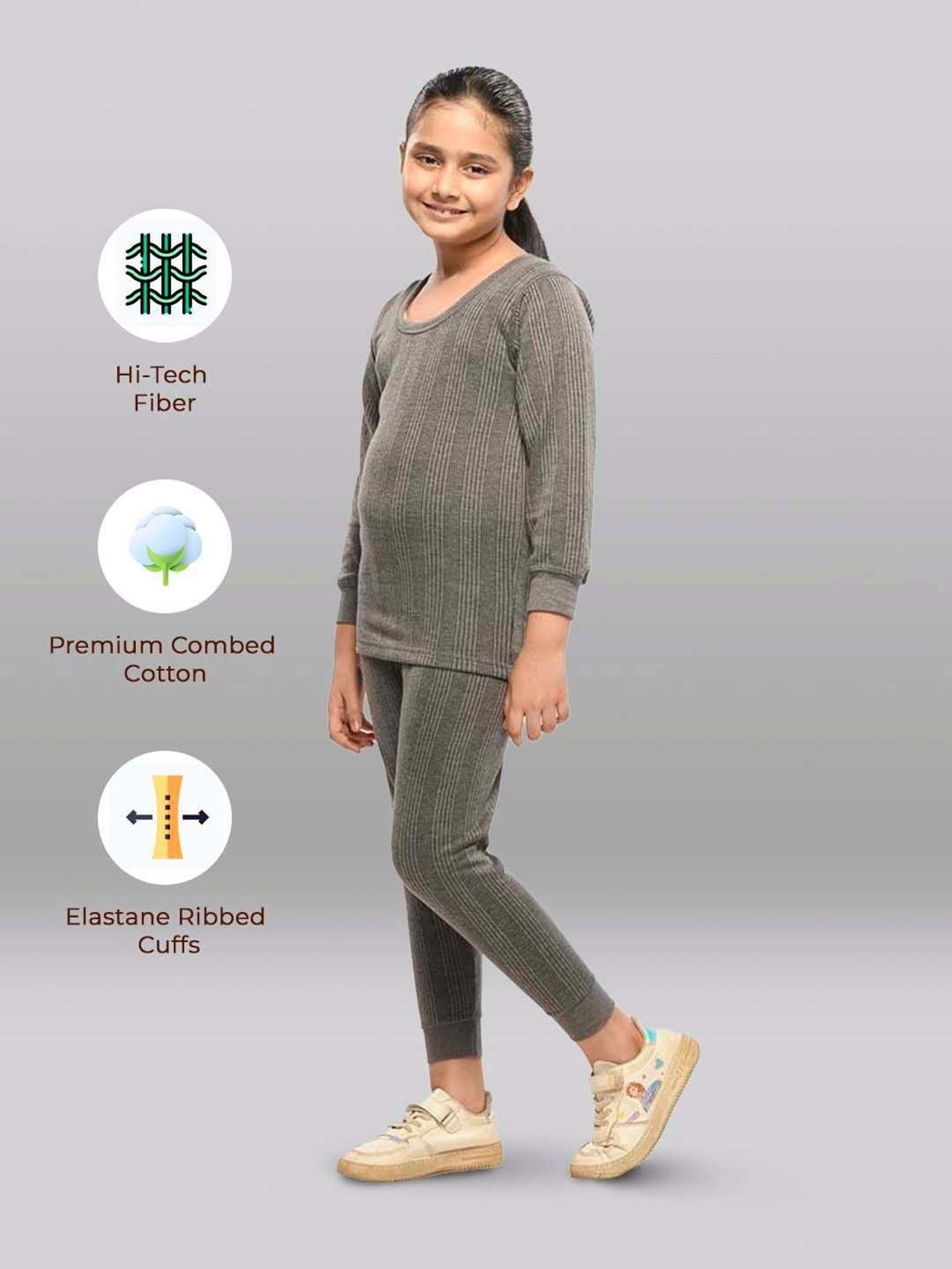 Dyca Kids Grey Melange Textured Thermal Top (Pack Of 2)