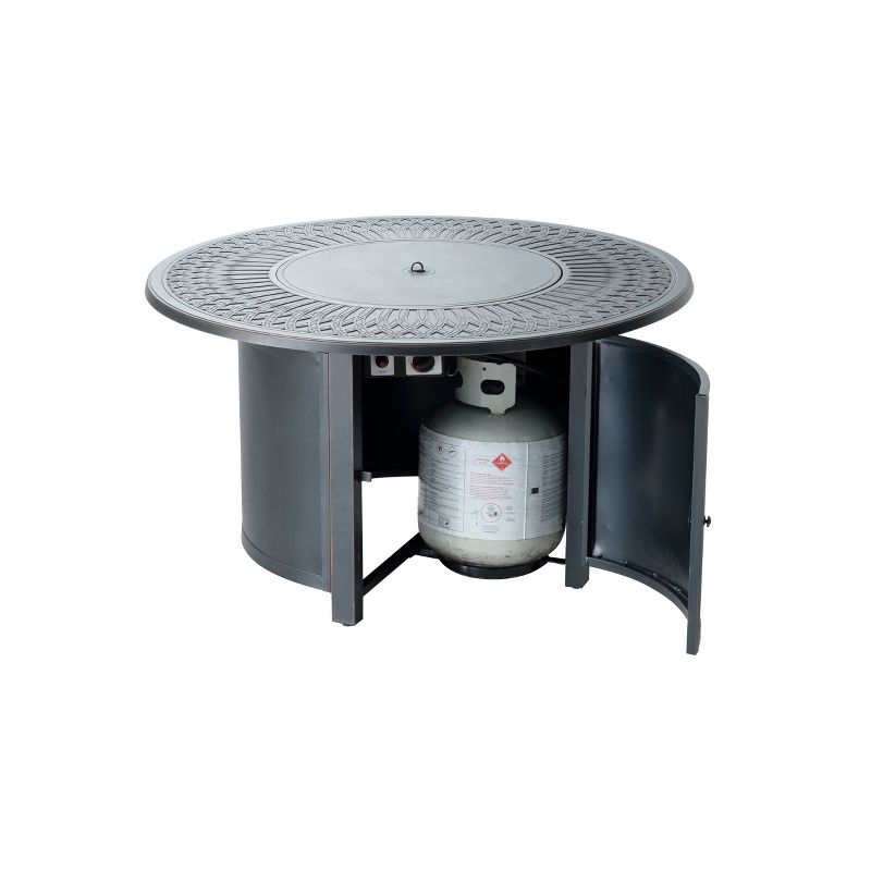 44" Walden Topaz Cast Aluminum Round Gas Fire Pit Table with Clear Glass Fire Beads - Alfresco Home LLC