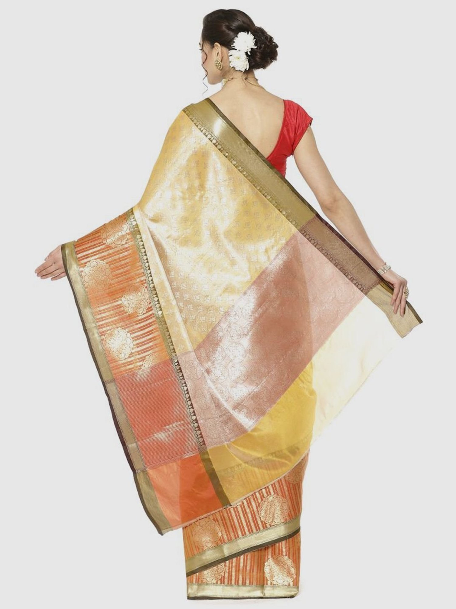Banarasi Silk Works Yellow Woven Saree With Unstitched Blouse