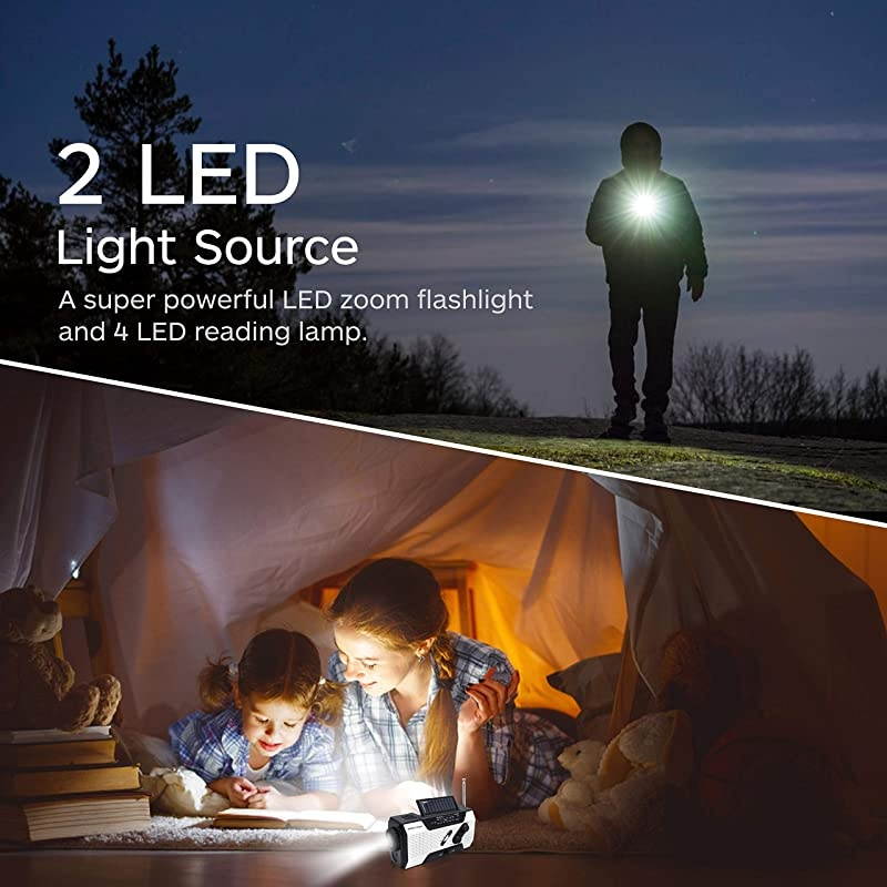 Weather Solar Crank AMFM NOAA Radio with Portable 2000mAh Power Bank Bright Flashlight and Reading Lamp for Household and Outdoor Survival