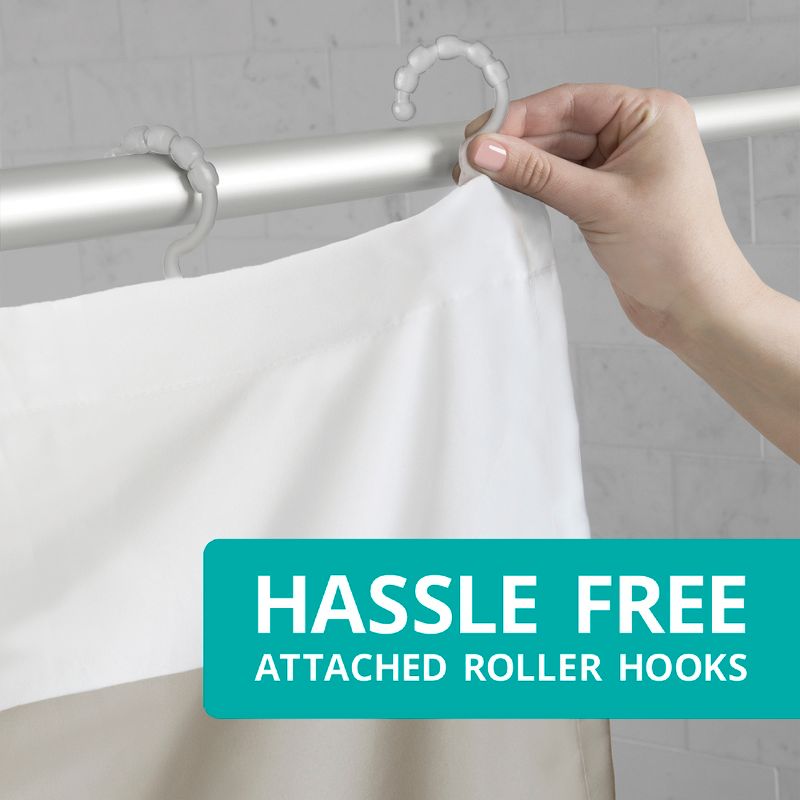 Smart Shower Curtains Porter Stripe Fabric With Attached Hooks Brown - Maytex