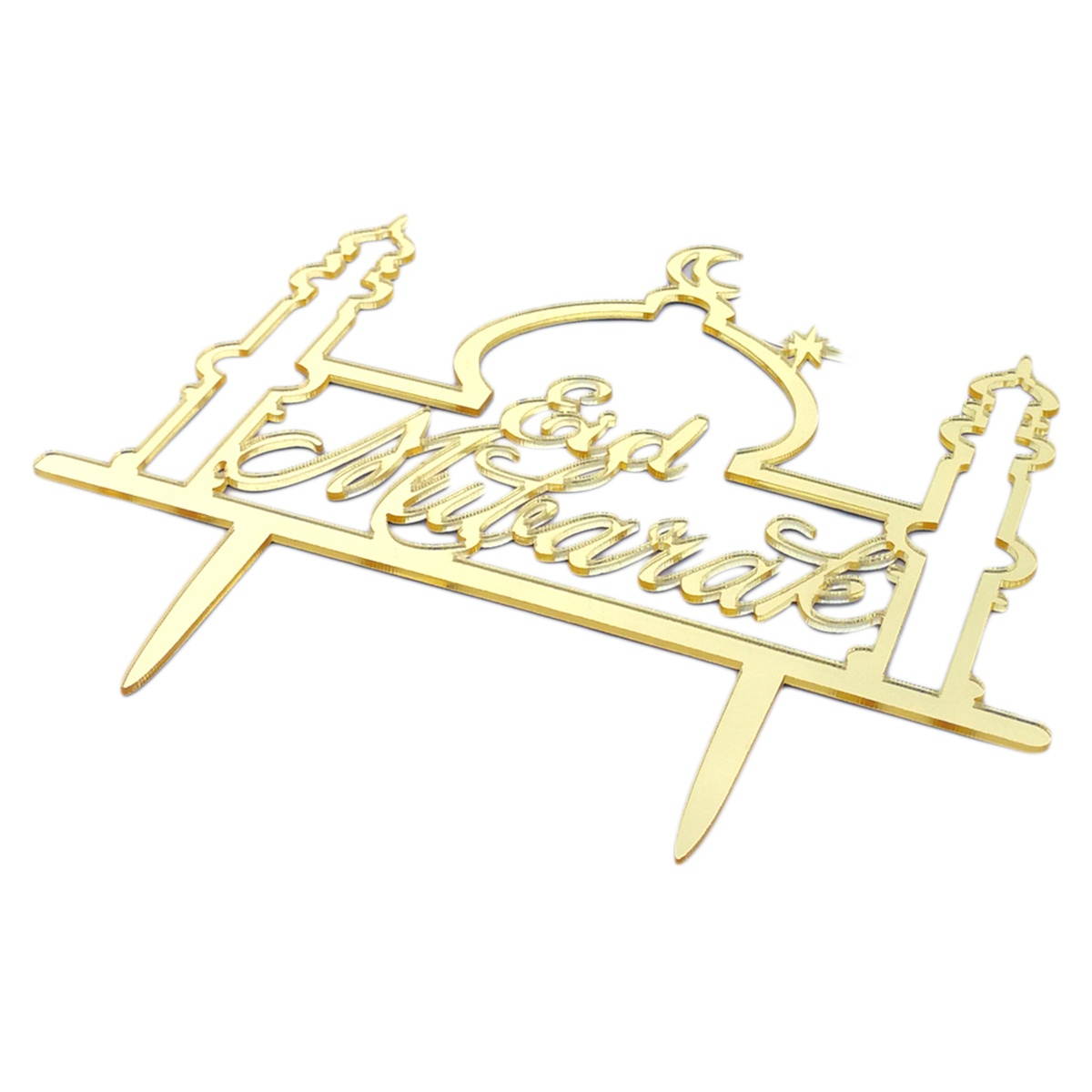 Cake Topper Muslim Islam Eid Mubarak Festival Acrylic Mirror Cupcake Flag Food Pick Favors Supplies for Birthday Wedding Party Decor Shower (Black)