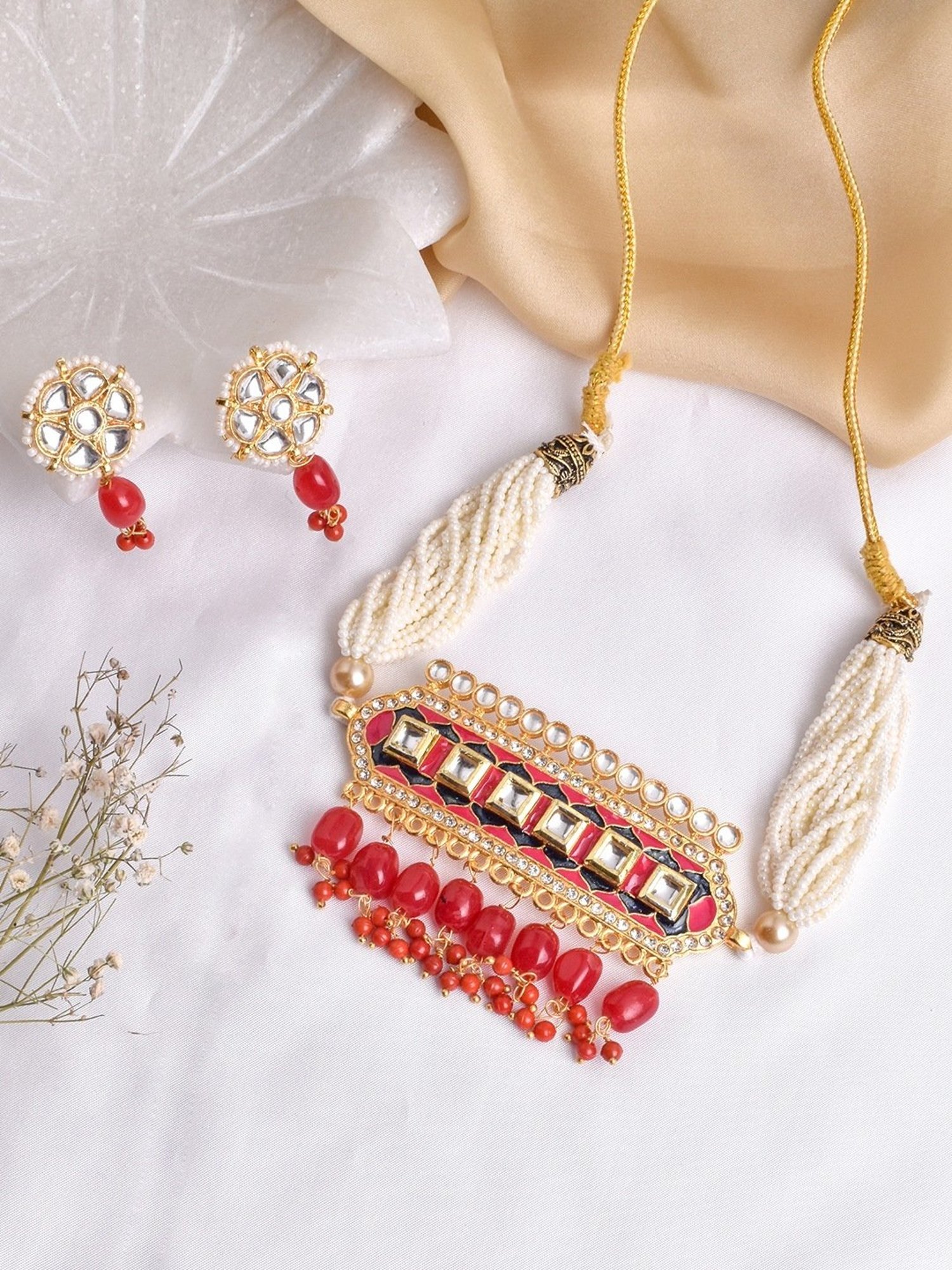 Teejh Akruti Pink Necklace & Earring Set