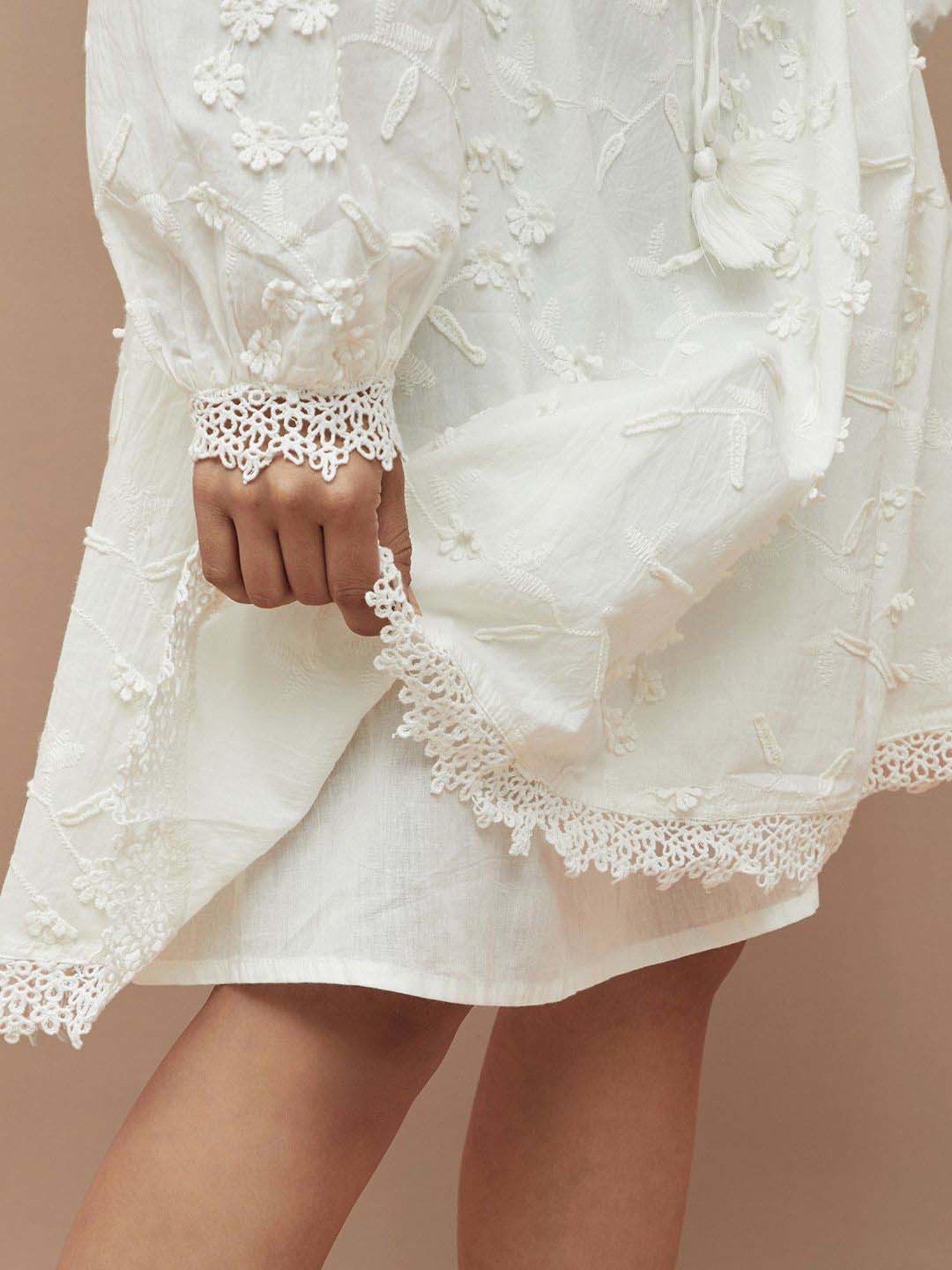 Colour Me by Melange White Cotton Embroidered A-Line Dress