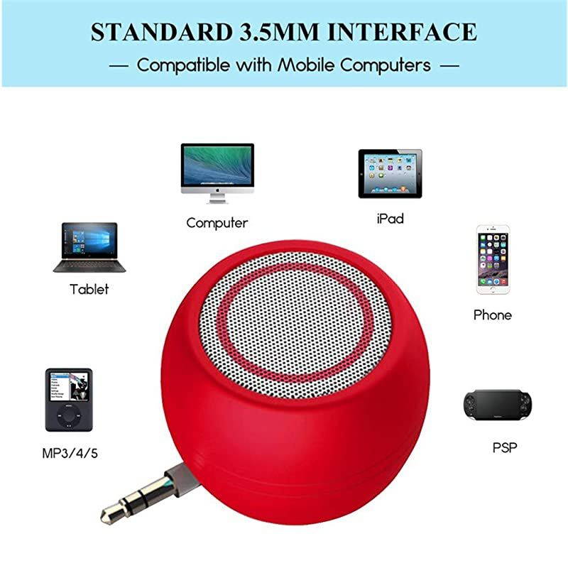 Mini Phone Speaker Portable Wireless Plug in Speaker with 3.5mm Aux Audio Jack Rechargeable Plug and Play Clear Bass Speaker Universal for Cell Phone iPad MP3 MP8 Tablet Computer (Red)