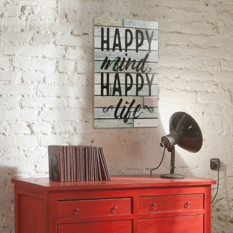 15" x 10" Happy Mind Happy Life Wooden Wall Art White/Light Blue - Stonebriar Collection