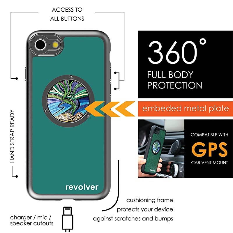 Designer Revolver M Series Camera Kit: 4 in 1 Lens with Case for iPhone 7/8 / SE 2020 &ndash; Fisheye Lens, Wide Angle Lens, Macro Lens, CPL (Aurora Borealis)