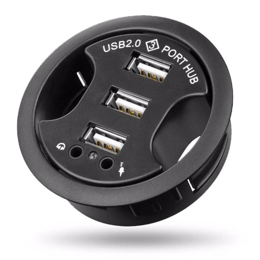 Black USB 2.0 High Speed Stereo Sound Adapter Mobile Accessories Hub 3 Ports Overload Protection Multifunctional Charger Desk