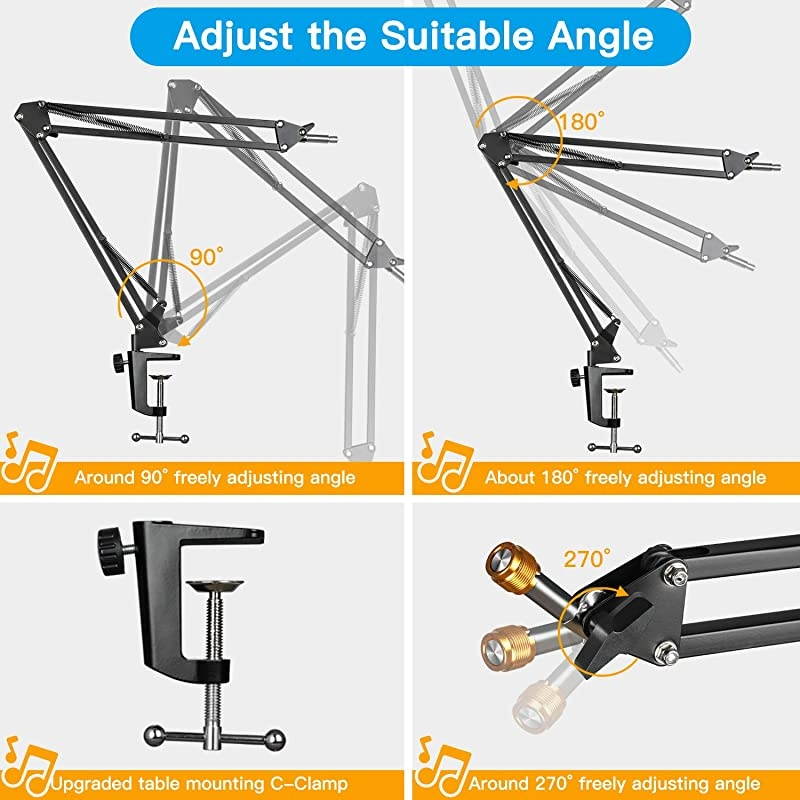 Microphone Suspension Scissor Boom Bracket Stand with Pop Filter and Mic Holder 58Screw for Blue Yeti Snowball Spark Yeti x and All Other Microphones