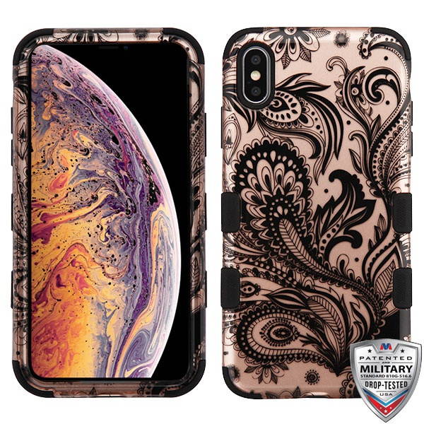 MYBAT Phoenix Flower (2D Rose Gold)/Black TUFF Hybrid Phone Protector Cover for iPhone XS Max