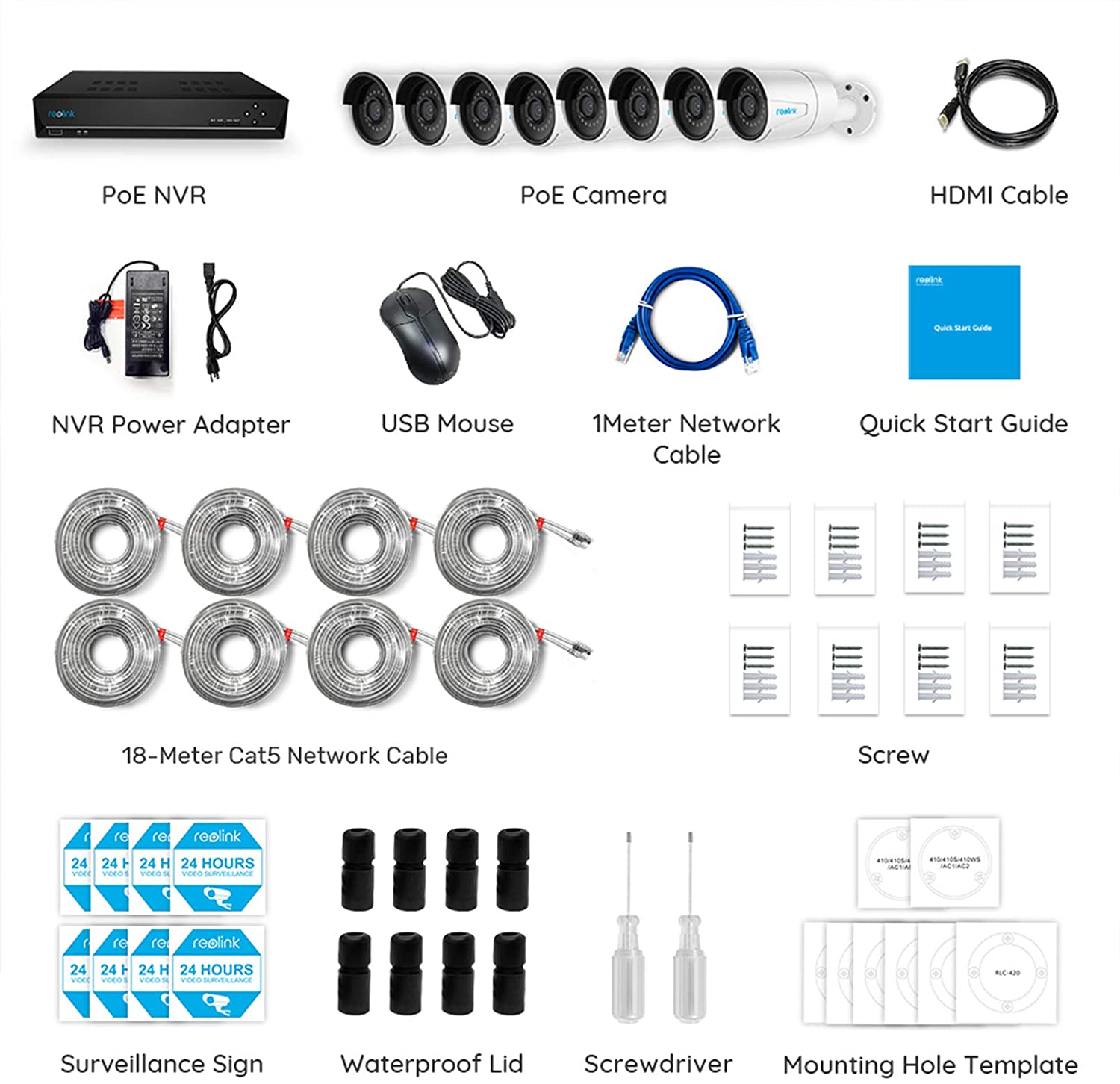 Reolink 4MP 16CH PoE Surveillance  Camera System, 8 x Wired Outdoor 1440P PoE IP Cameras, 5MP/4MP Supported 16 Channel NVR Security System w/ 3TB HDD for 7/24 Recording RLK16-410B8