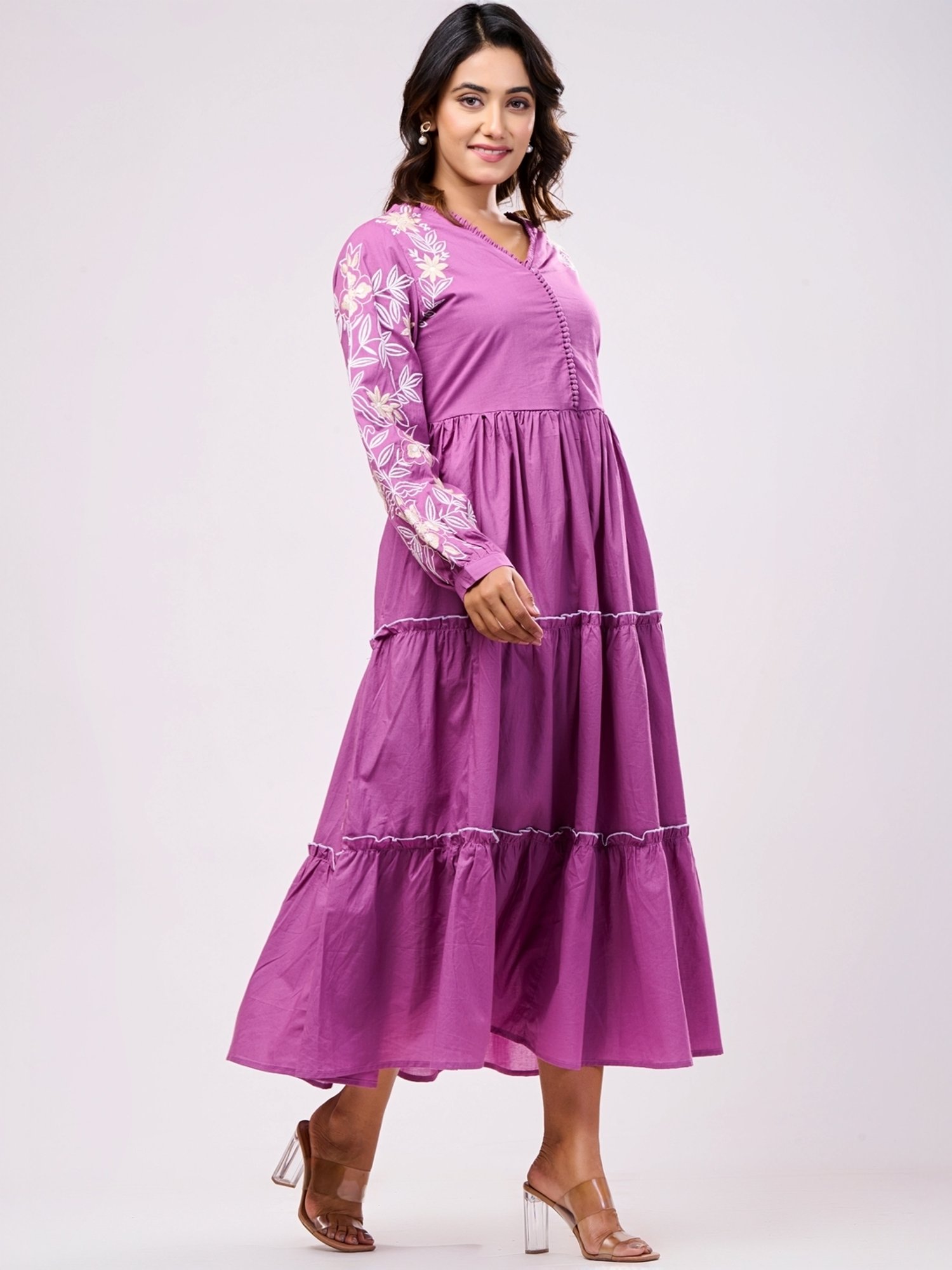 Zolo Label Purple Cotton Embroidered A-Line Dress