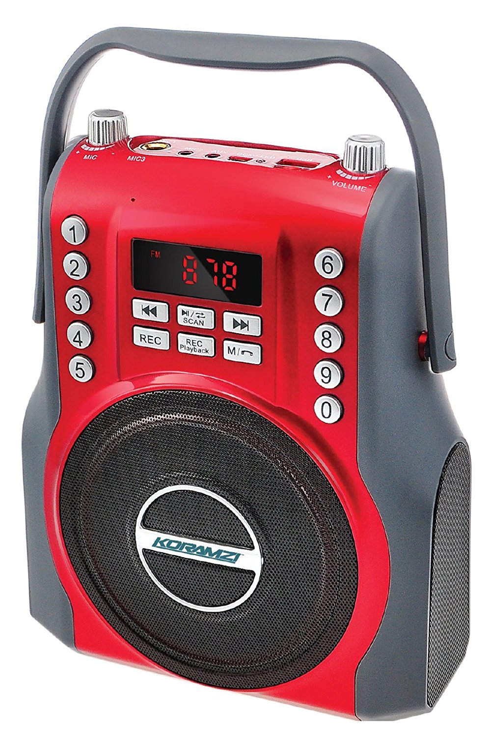 KORAMZI  Karaoke Portable Rechargeable Boombox with Bluetooth, FM Radio, AUX In (Red) KS-200RD