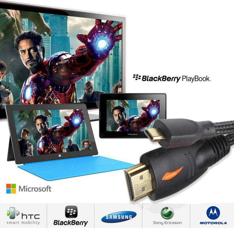 3FT/1M HDMI to HDMI Type D Micro Cable 1.4 w/Nylon Net 1080P HDTV HTC Samsung