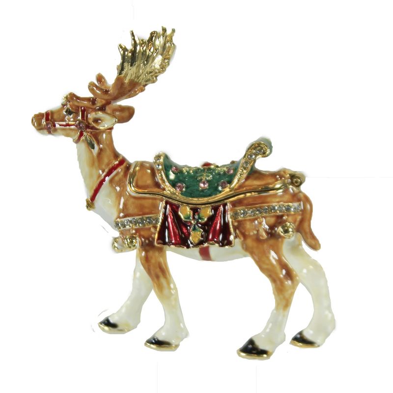 Hinged Trinket Box 3.25" Reindeer Box Christmas Antlers Saddle  -  Decorative Figurines