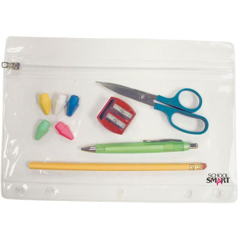 School Smart Zipper Pencil Pouches , 7 x 10 Inches, Clear and White, pk of 24