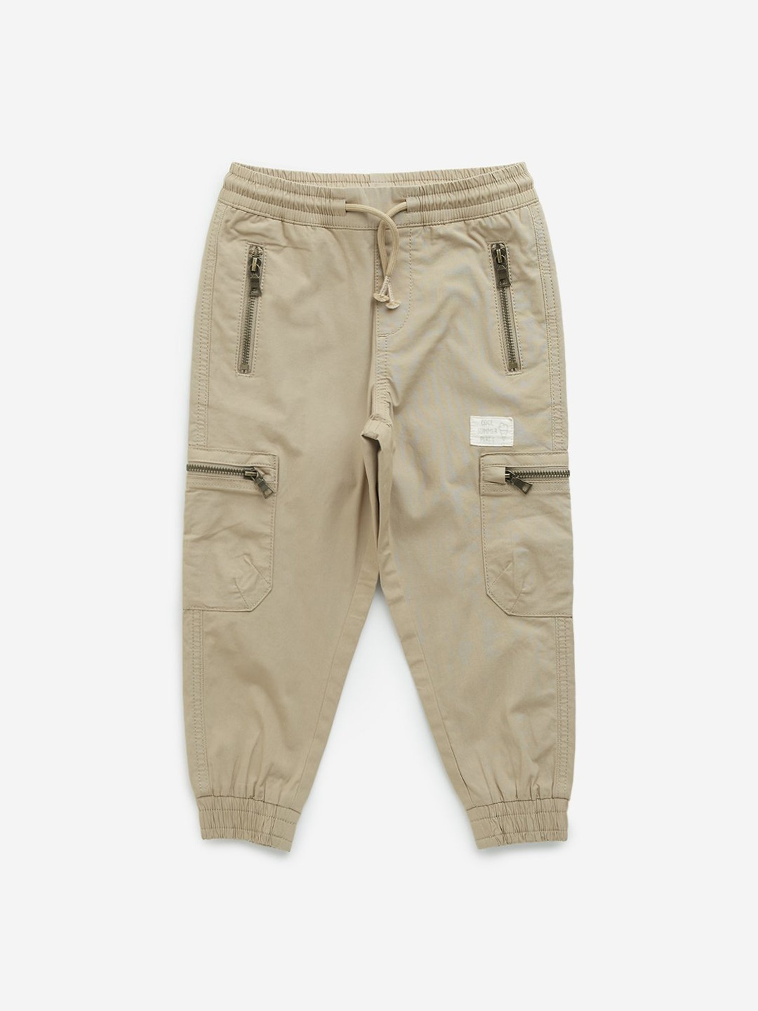 HOP Kids by Westside Taupe Solid Mid-Rise Cotton Blend Joggers