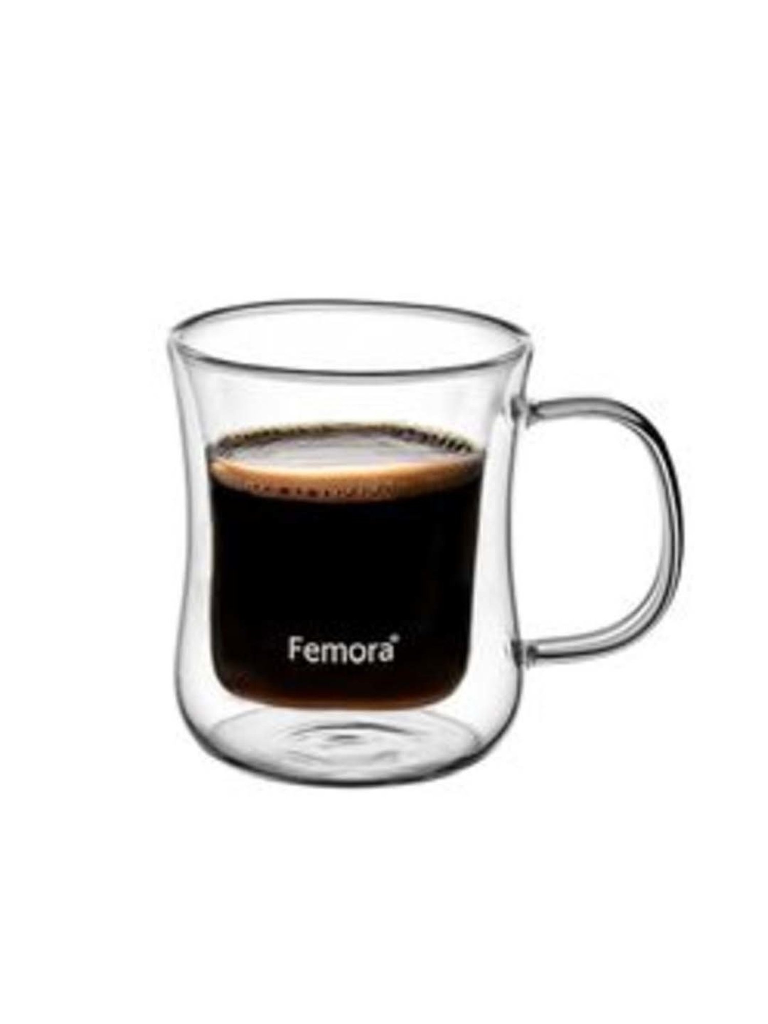 Femora Double Wall Transparent Glass Heat Resistant Coffee Mugs With Handle (0.24 L) - Set of 6
