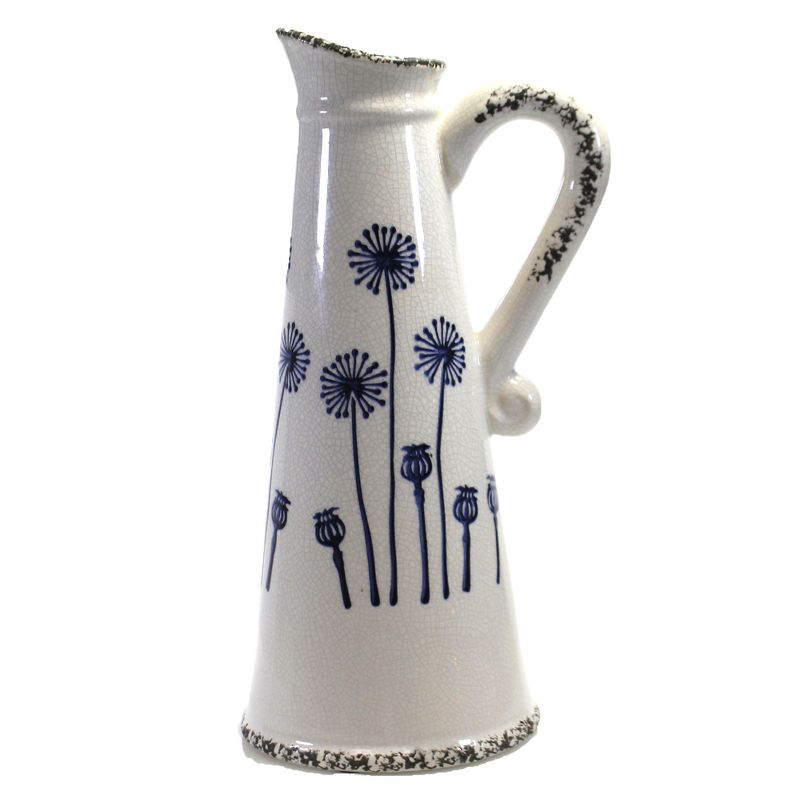 Home Decor 11.0" Field Flower Vase Pitcher Rustic Vintage Blue Flowers  -  Decorative Vases