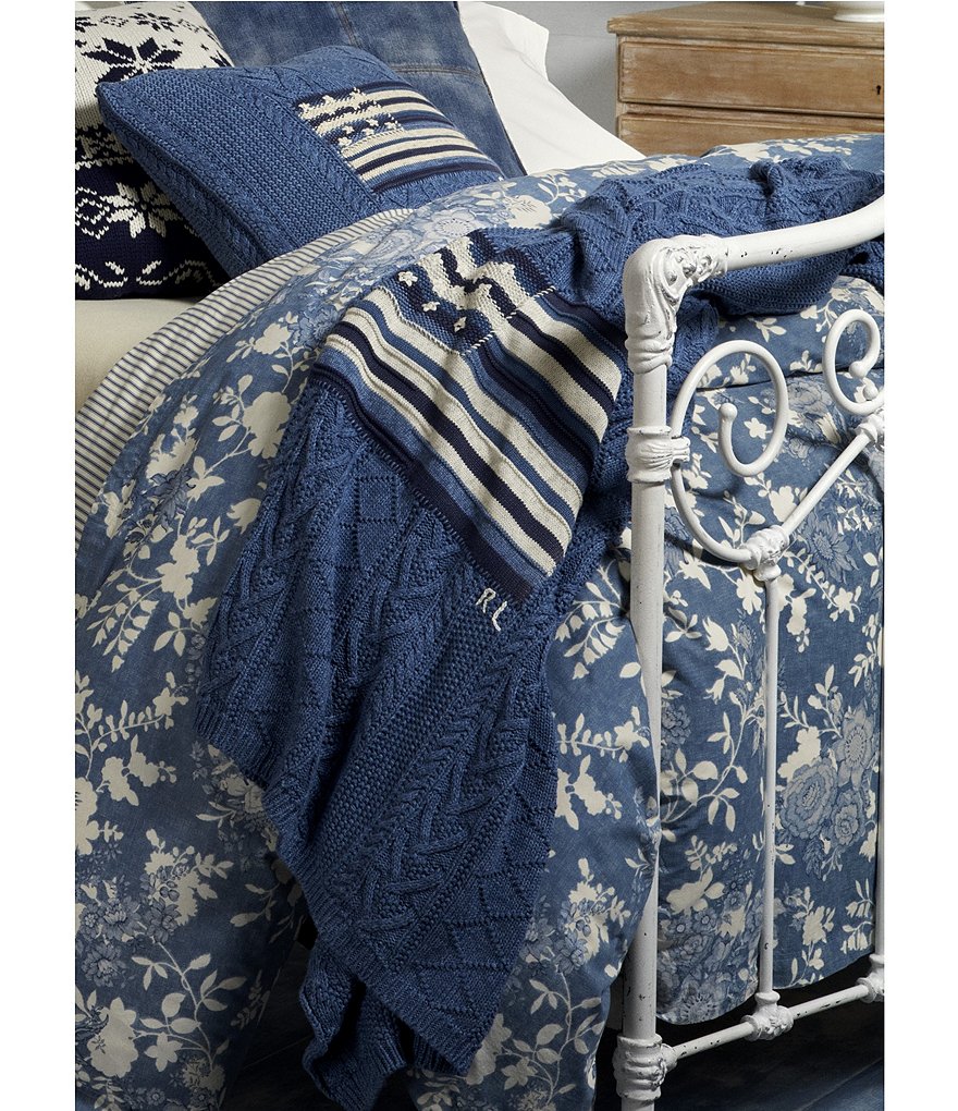 Ralph Lauren Indigo Cottage American Flag Throw